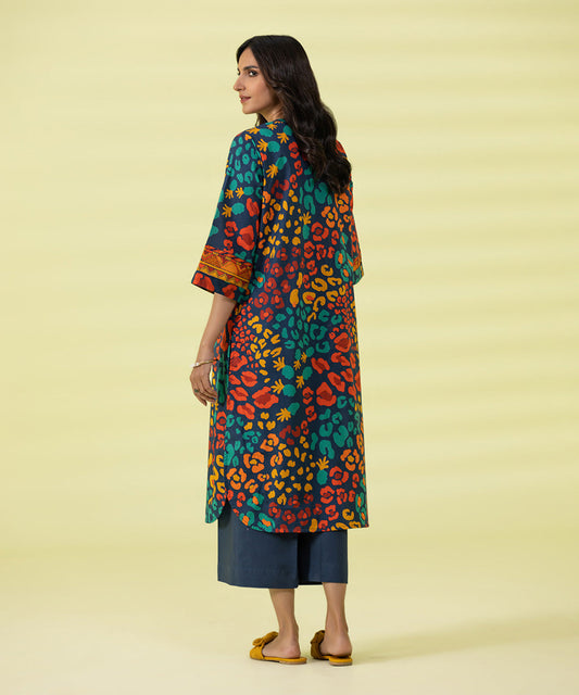 PRINTED LAWN SUIT - Navy Blue