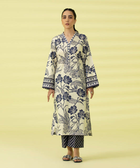 PRINTED LAWN SUIT - Indigo Blue and Off white