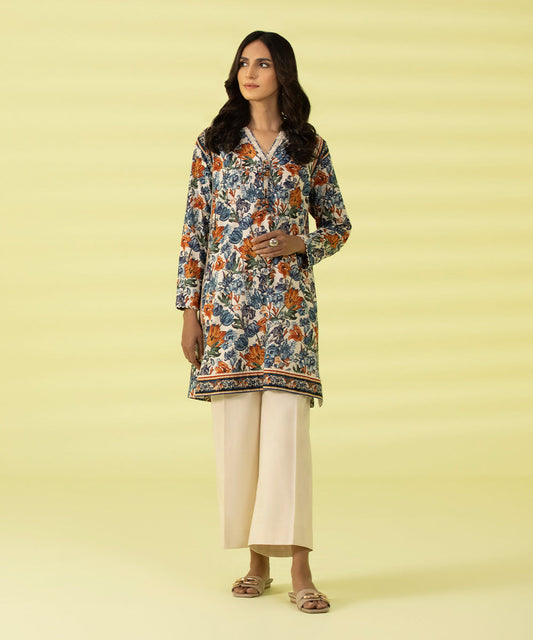 PRINTED LAWN SUIT - Off White and Blue