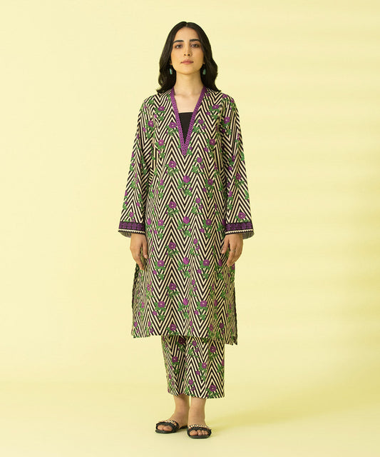 PRINTED LAWN SUIT - Off white and Magenta