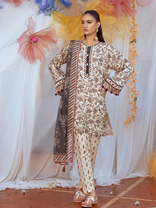 3PC Unstitched Printed Lawn Silk Suit