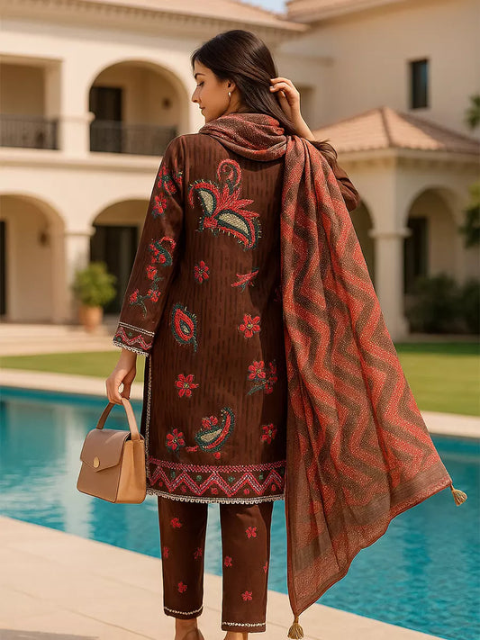 3PC Unstitched Printed Lawn Silk Suit (SUNS7ASI168)