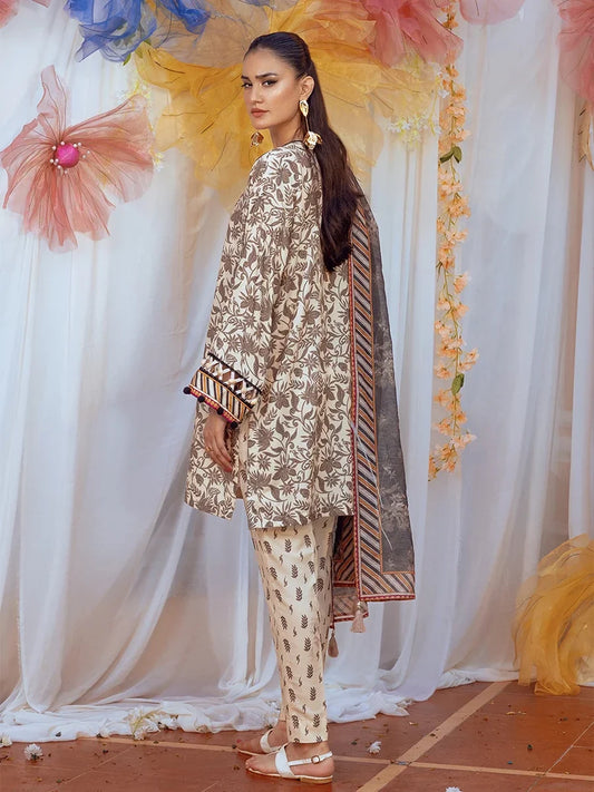 3PC Unstitched Printed Lawn Silk Suit