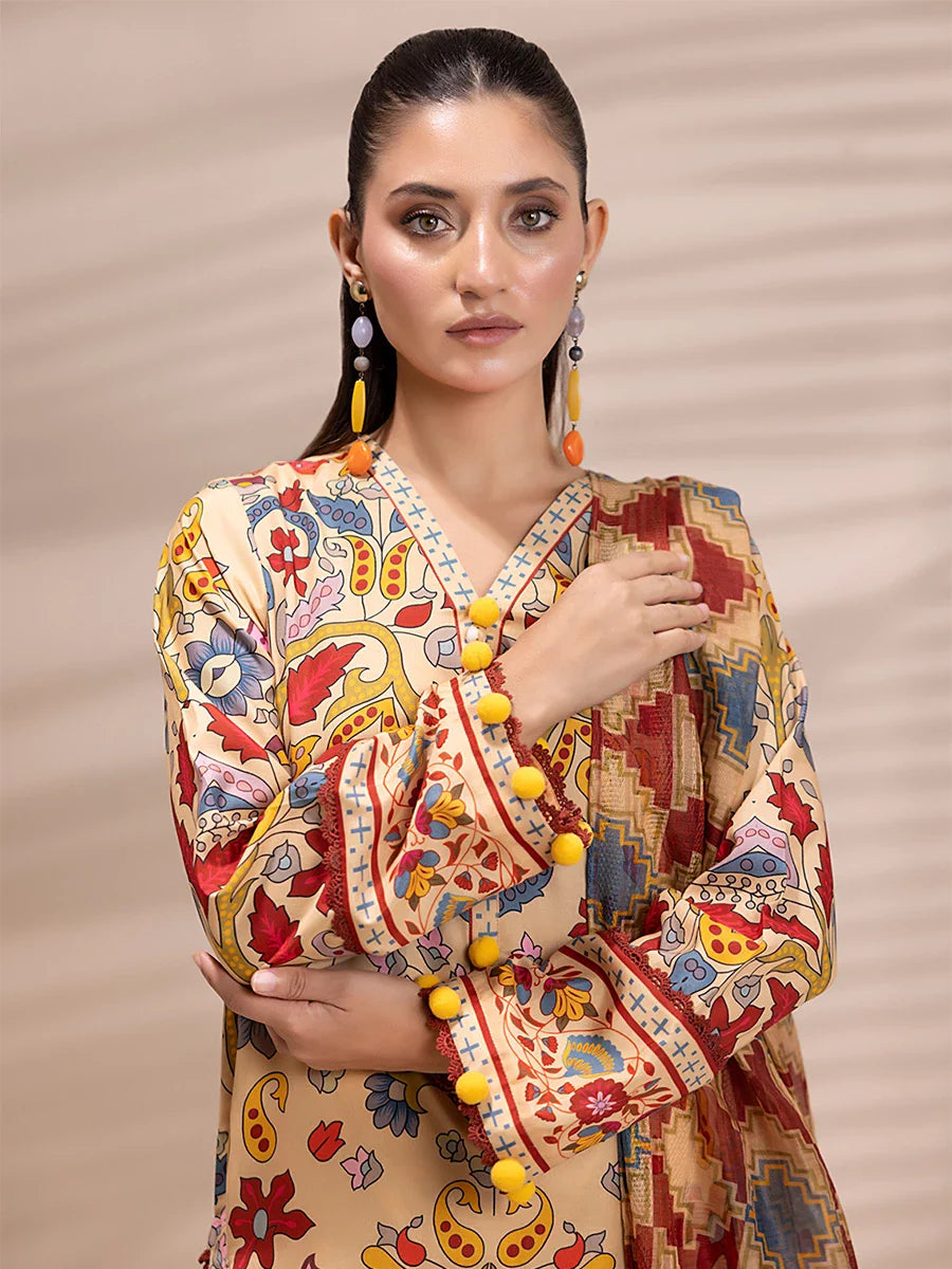 3PC Unstitched Printed Lawn Silk Suit (ASI165)