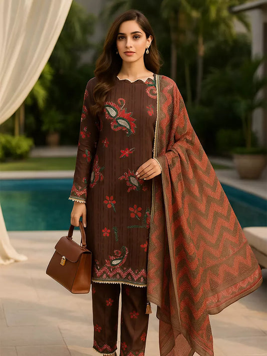 3PC Unstitched Printed Lawn Silk Suit (SUNS7ASI168)