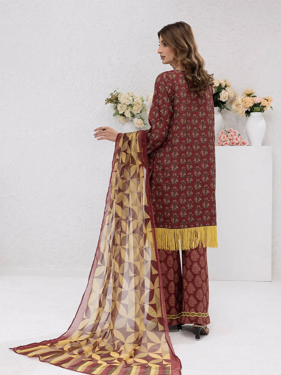 3pc Unstitched - Printed Lawn Silk Suit (ASI074)