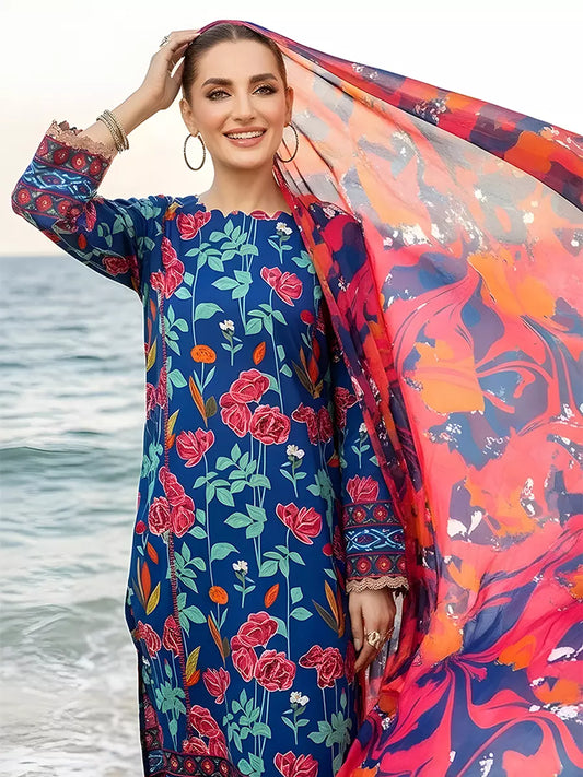 3PC Unstitched Printed Silk Lawn Suit (SUNS7ASI306)