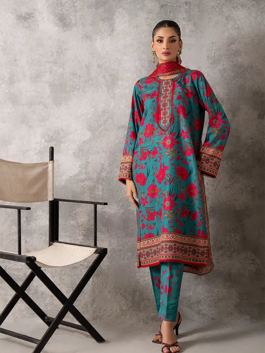 3pc Unstitched - Printed Lawn Silk Suit (ASI030)