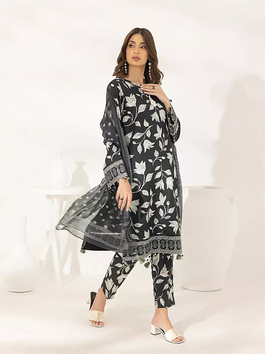 3PC Unstitched Printed Lawn Silk Suit (ASI295)