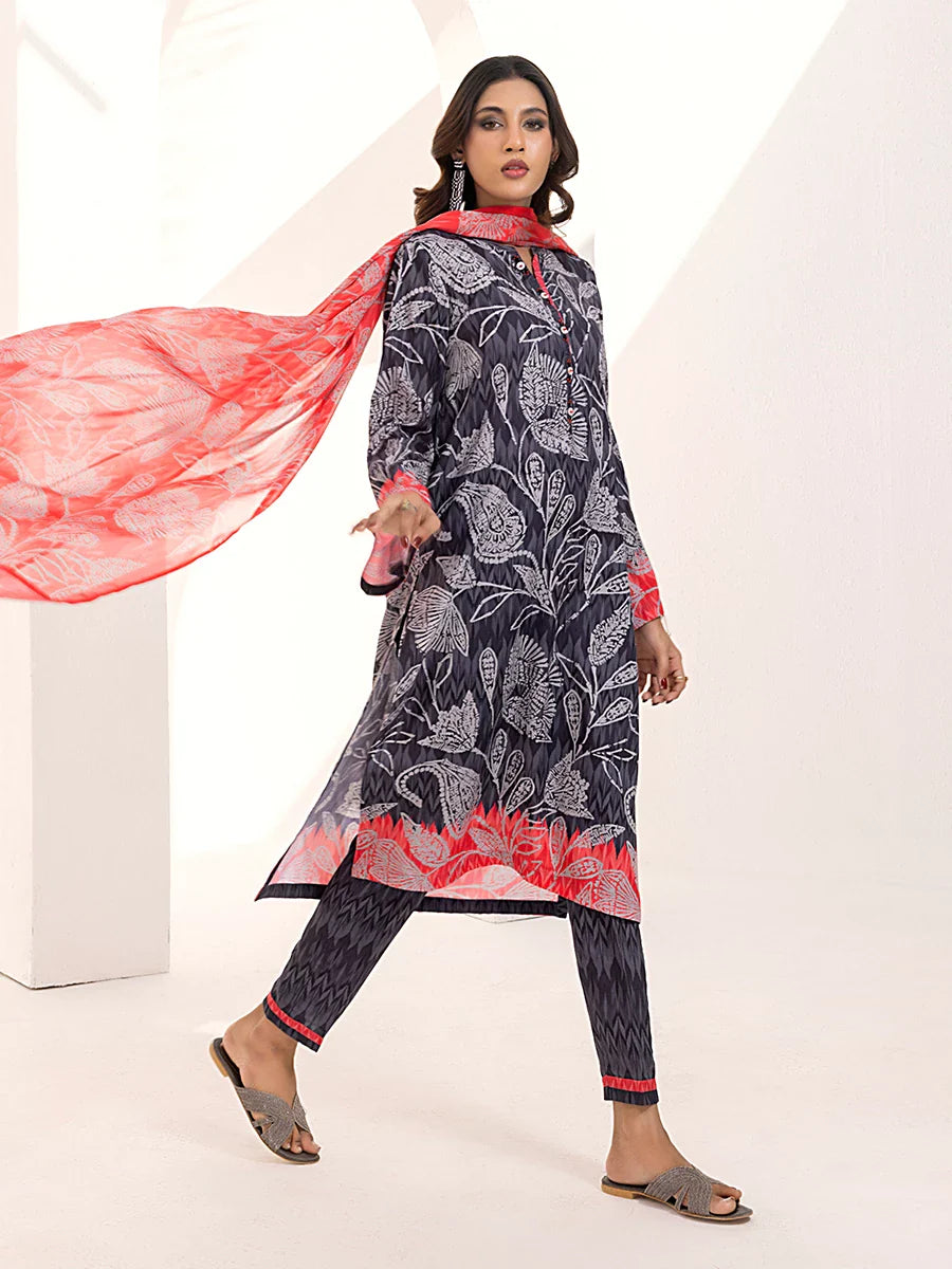 3PC Unstitched Printed Lawn Silk Suit (ASI096)