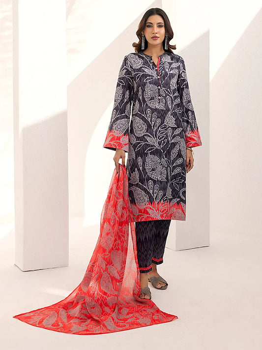 3PC Unstitched Printed Lawn Silk Suit (ASI096)