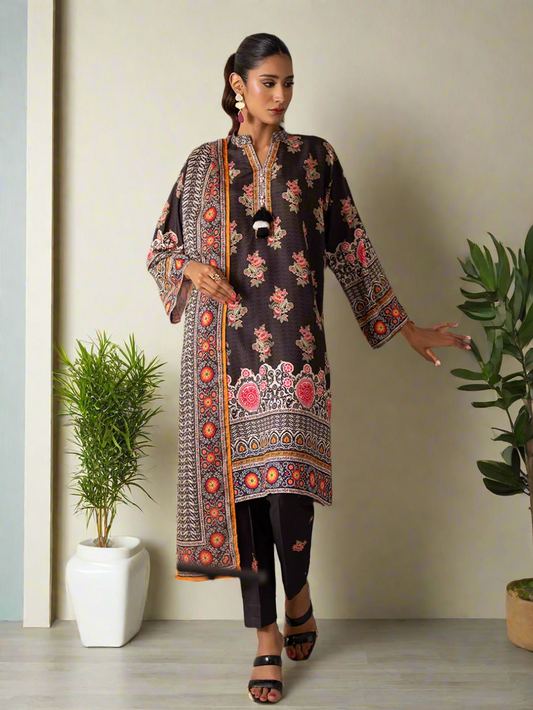 3pc Unstitched - Printed Lawn Silk Suit (ASI026)