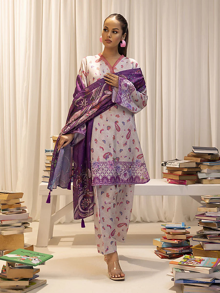 3pc Unstitched Printed Lawn Silk Suit (ASI017)