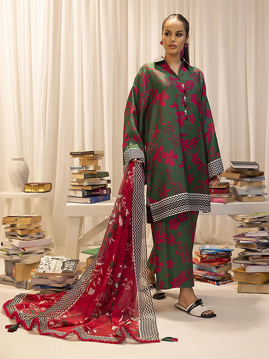 3PC Unstitched Printed Lawn Silk Suit (ASI016)