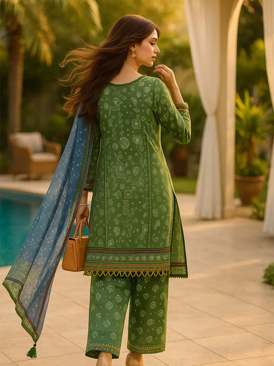 3PC Unstitched Printed Lawn Silk Suit (SUNS7ASI166)