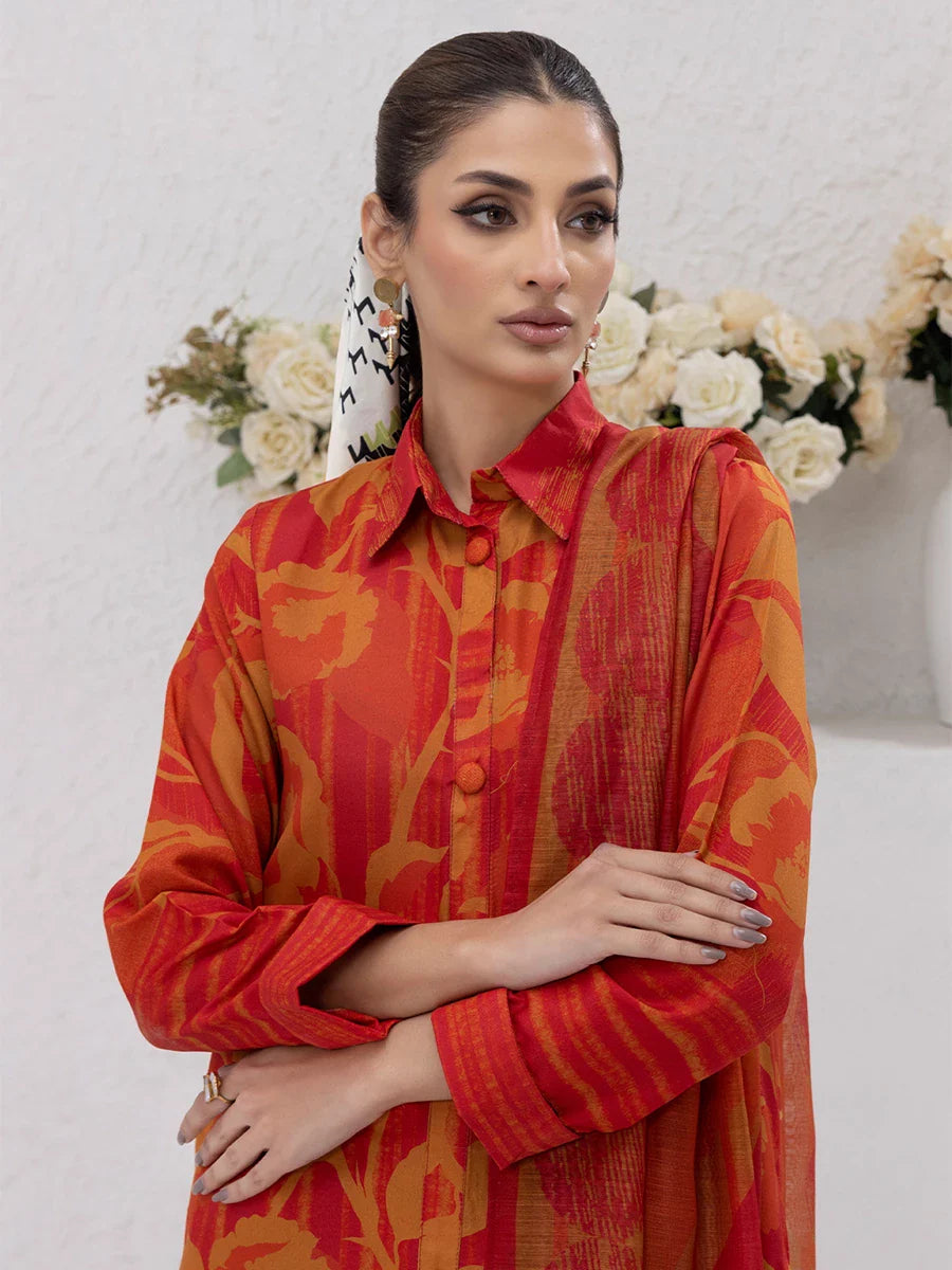 3PC Unstitched Printed Lawn Silk Suit (ASI087)