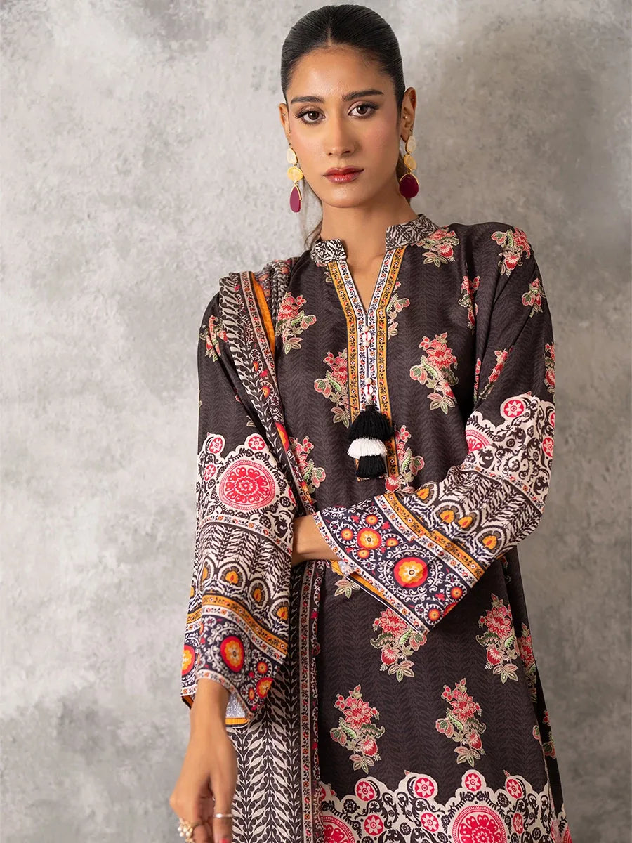 3pc Unstitched - Printed Lawn Silk Suit (ASI026)
