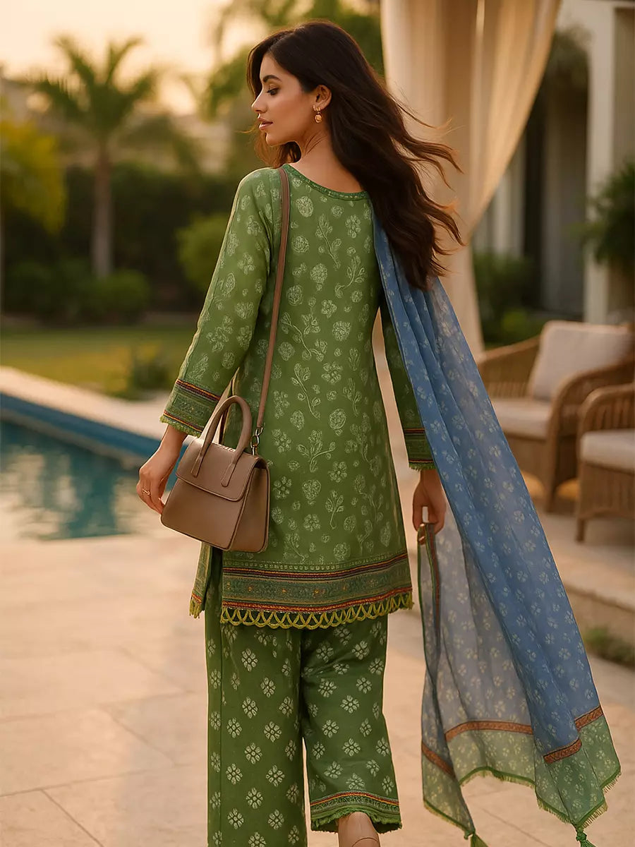 3PC Unstitched Printed Lawn Silk Suit (SUNS7ASI166)