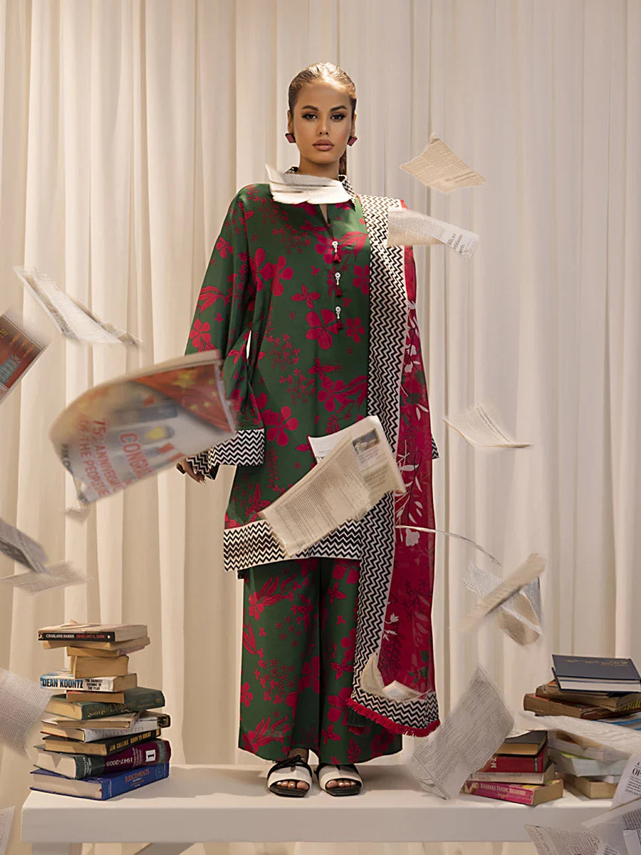 3PC Unstitched Printed Lawn Silk Suit (ASI016)