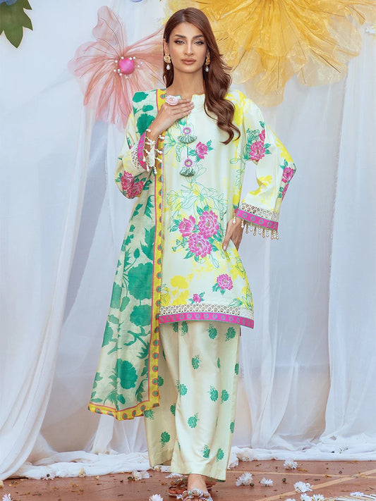 3PC Unstitched Printed Lawn Silk Suit