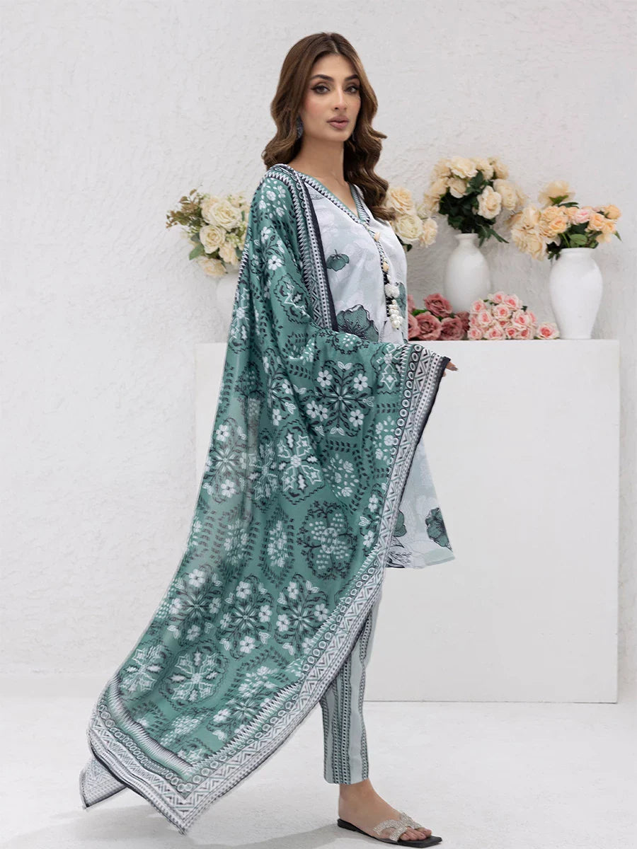 3PC Unstitched Printed Lawn Silk Suit (ASI076)