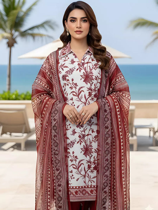 3PC Unstitched Printed Silk Lawn Suit (SUNS7ASI307)