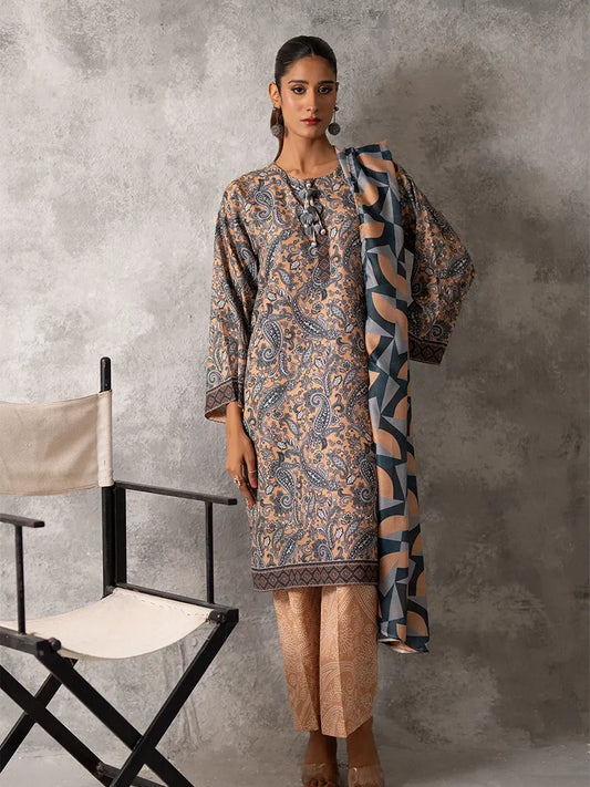 3pc Unstitched - Printed Lawn Silk Suit (ASI029)