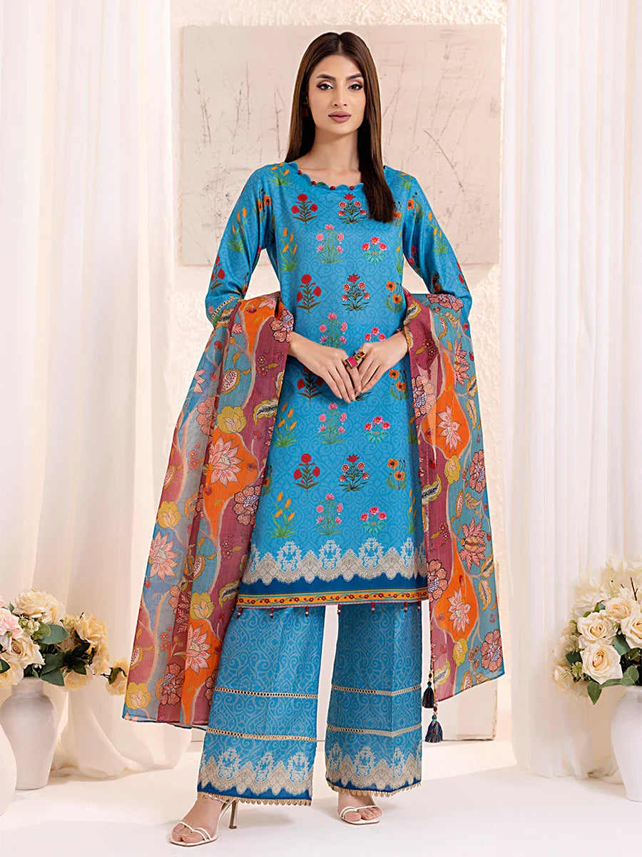 3PC Unstitched Lawn Silk Printed Suit (ASI133)
