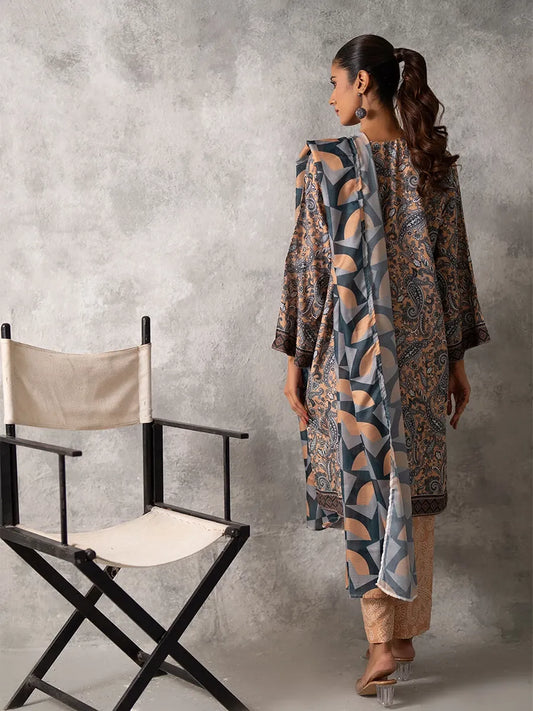 3pc Unstitched - Printed Lawn Silk Suit (ASI029)