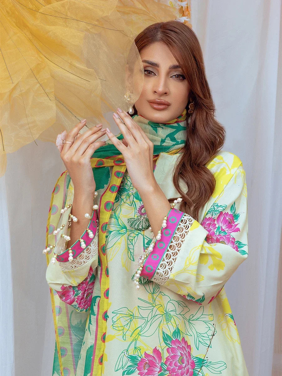 3PC Unstitched Printed Lawn Silk Suit