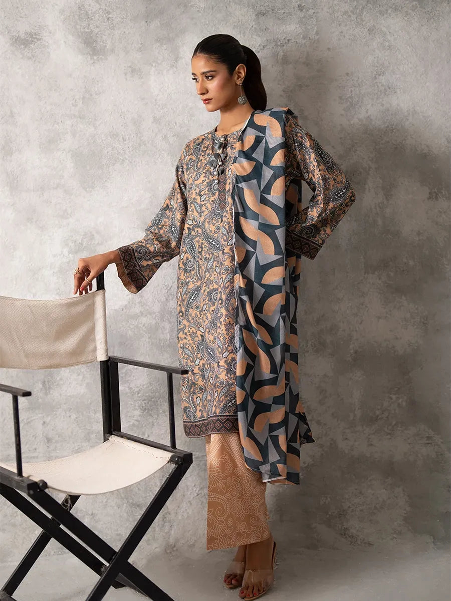 3pc Unstitched - Printed Lawn Silk Suit (ASI029)