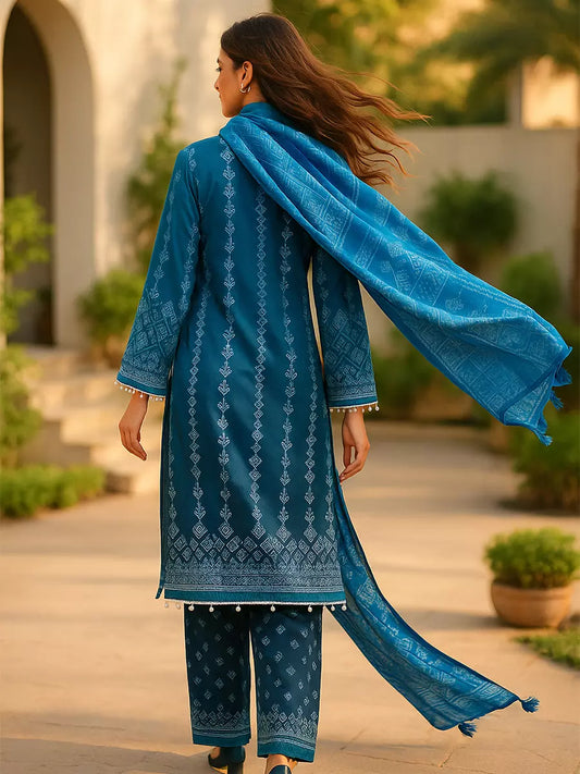 3PC Unstitched Printed Lawn Silk Suit (SUNS7ASI163)