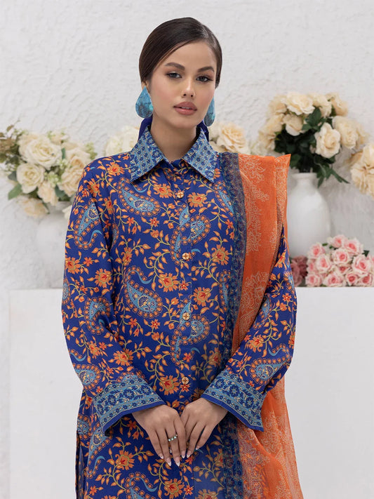 3PC Unstitched Printed Lawn Silk Suit (ASI078)