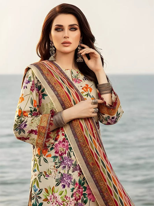 3PC Unstitched Printed Silk Lawn Suit (SUNS7ASI309)