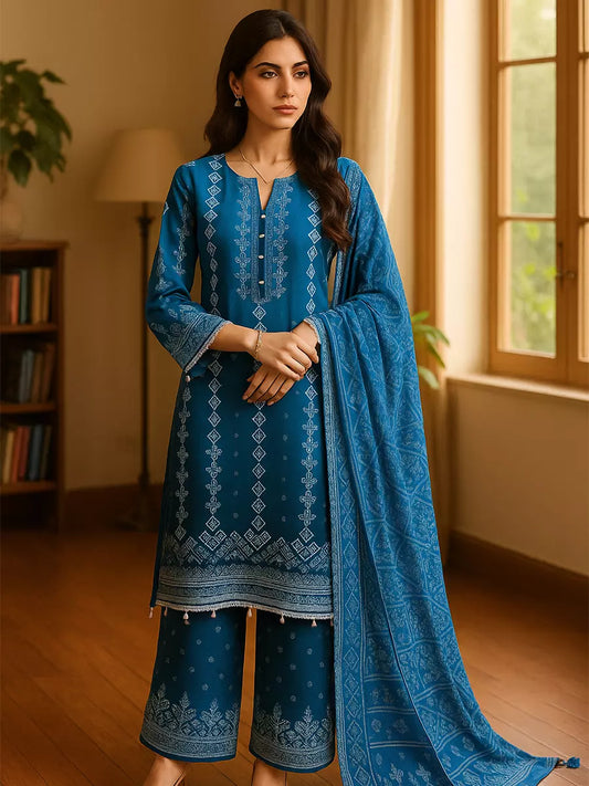 3PC Unstitched Printed Lawn Silk Suit (SUNS7ASI163)