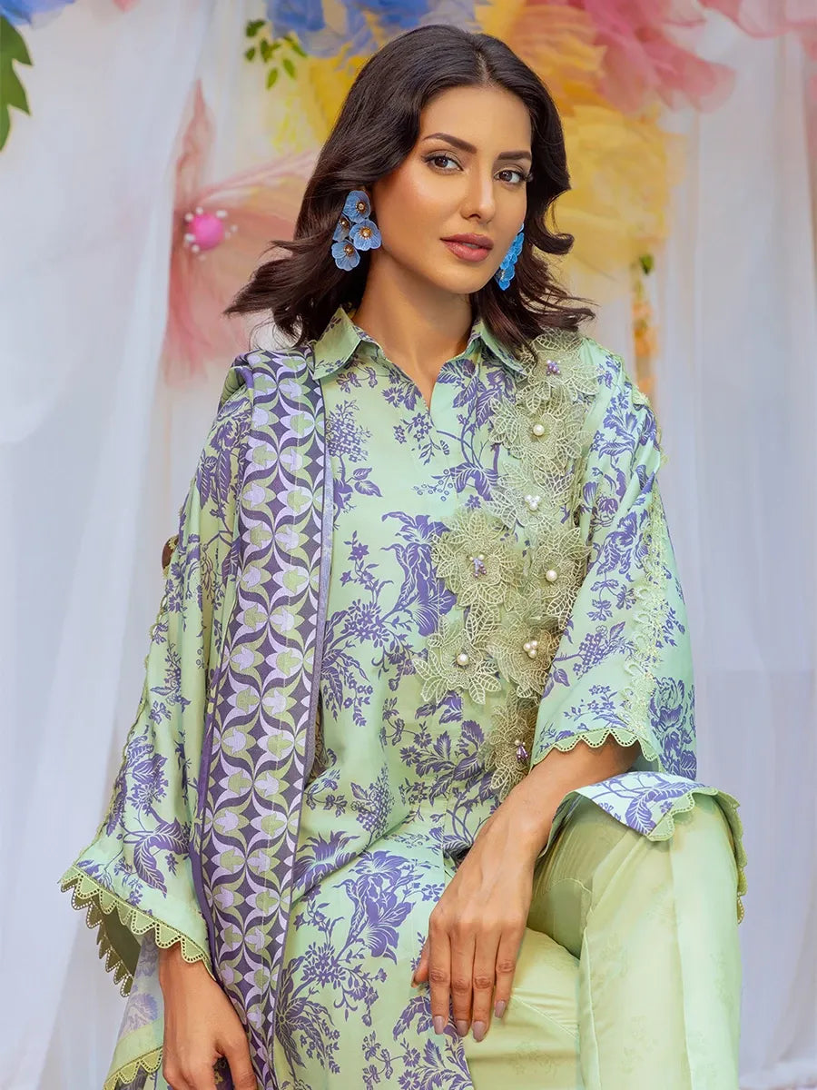 3PC Unstitched Printed Lawn Silk Suit