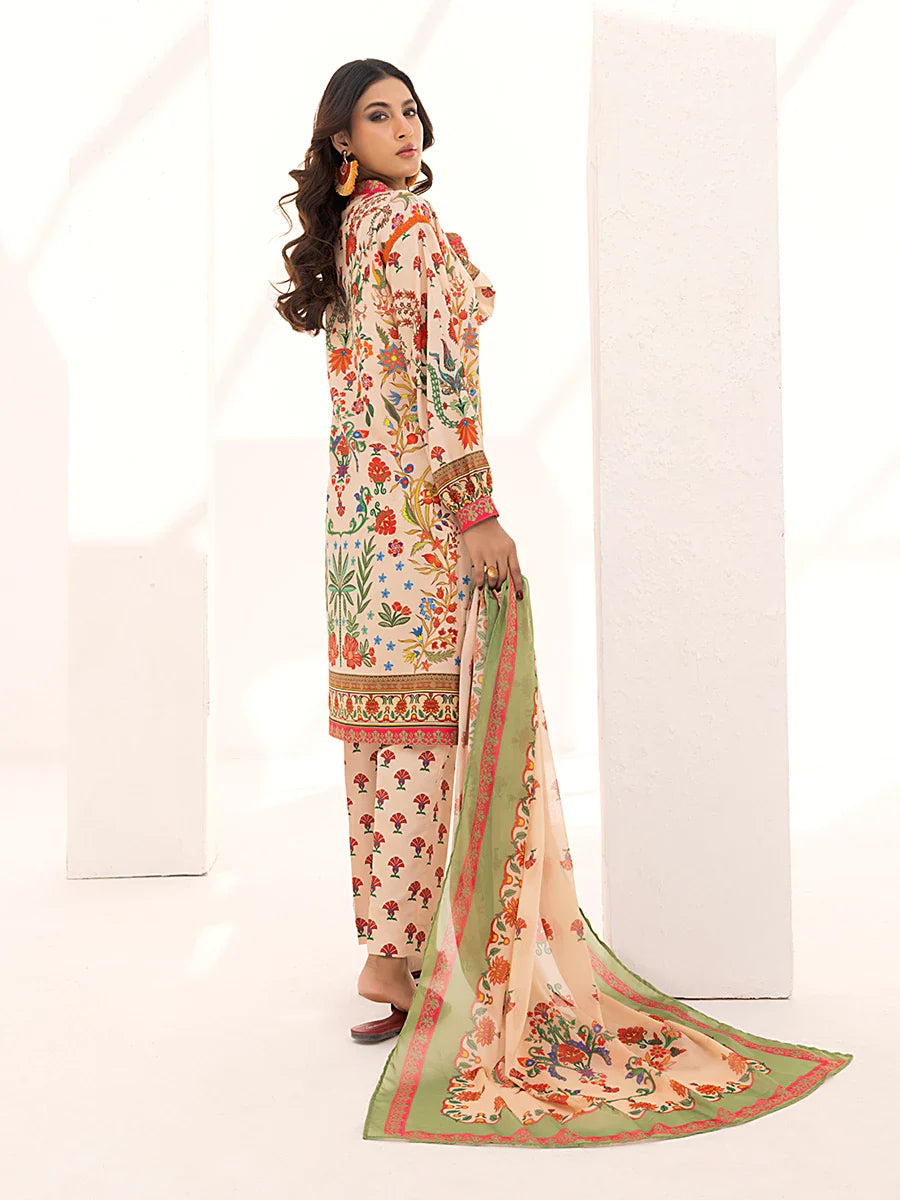 3PC Unstitched Printed Lawn Silk Suit (ASI100)