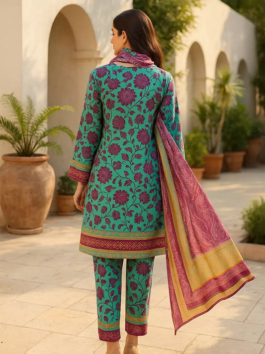 3PC Unstitched Printed Lawn Silk Suit (SUNS7ASI162)