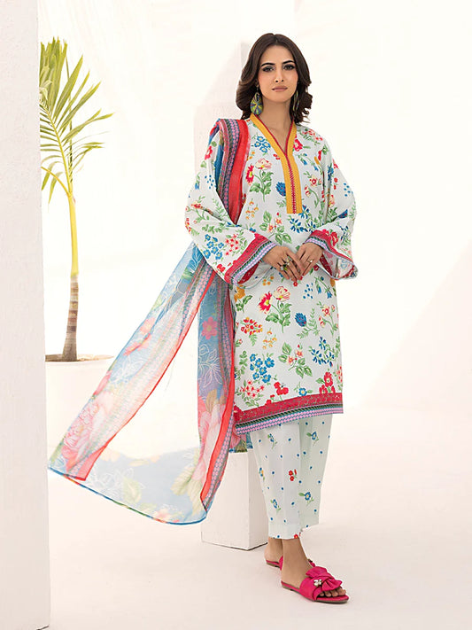 3PC Unstitched Printed Lawn Silk Suit (ASI091)