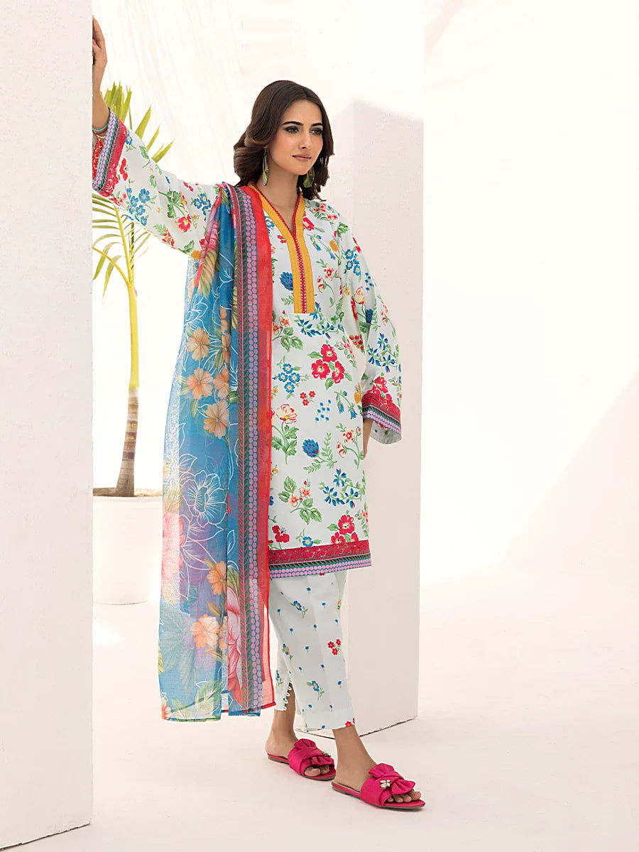 3PC Unstitched Printed Lawn Silk Suit (ASI091)