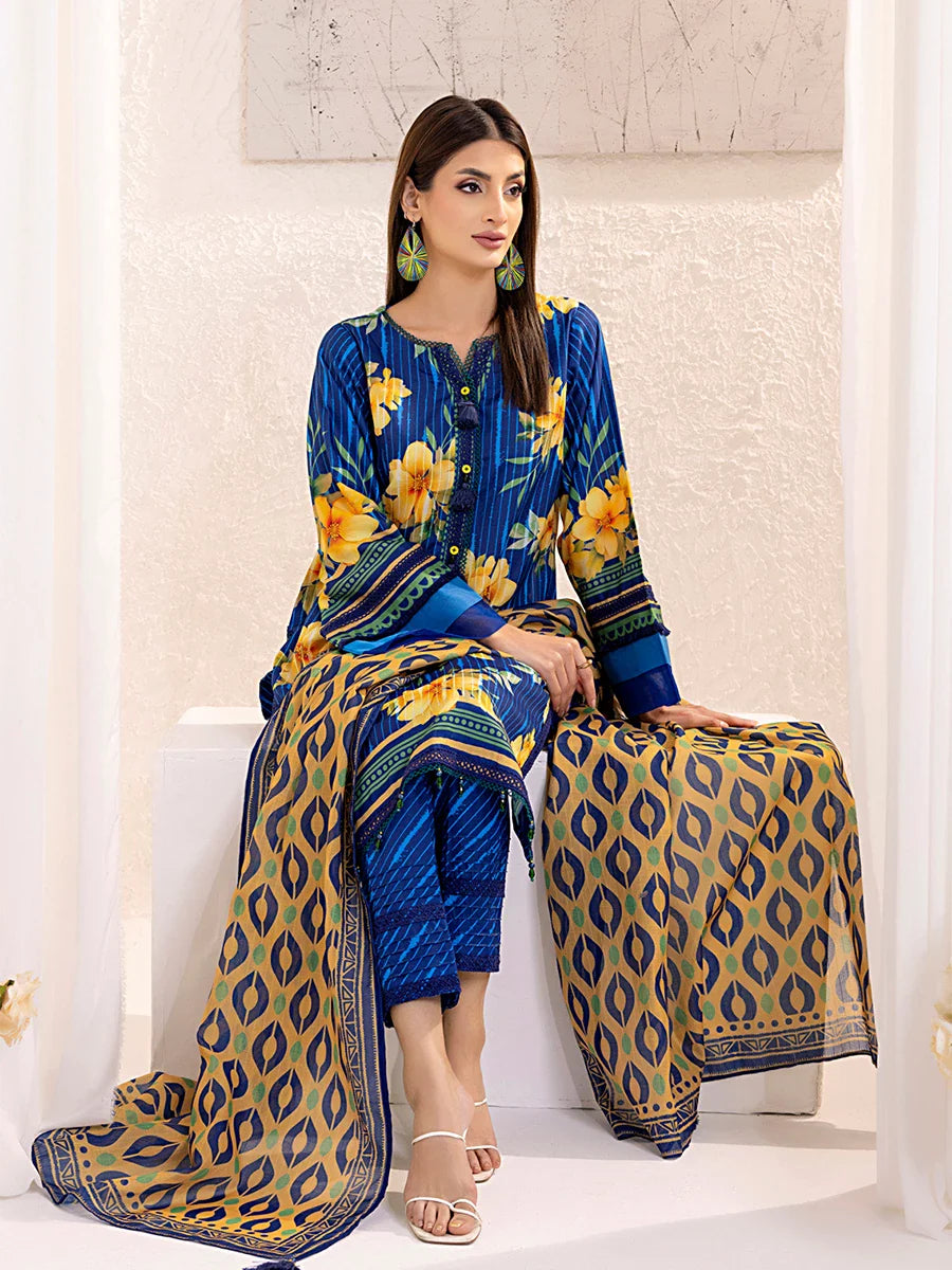 3PC Unstitched Lawn Silk Printed Suit (ASI131)