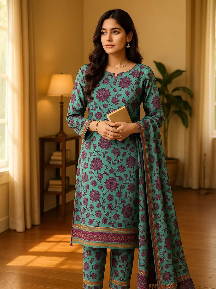 3PC Unstitched Printed Lawn Silk Suit (SUNS7ASI162)