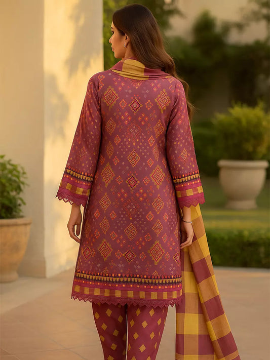 3PC Unstitched Printed Lawn Silk Suit (SUNS7ASI161)