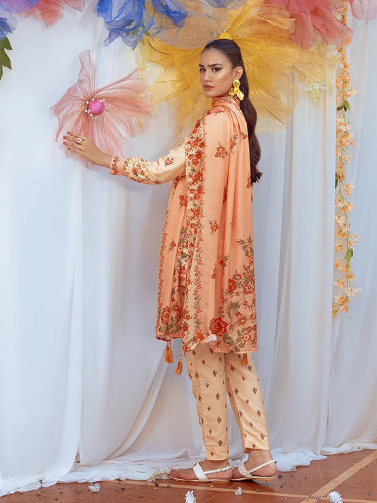 3pc Unstitched - Printed Lawn Silk Suit