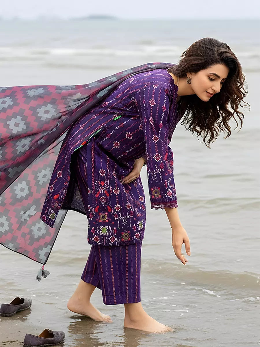 3PC Unstitched Printed Silk Lawn Suit (SUNS7ASI312)