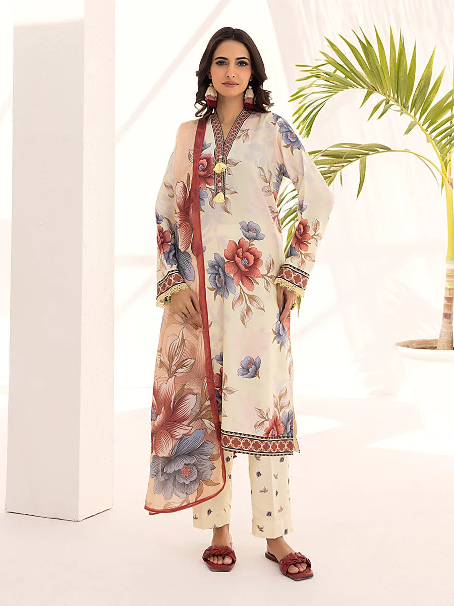 3PC Unstitched Printed Lawn Silk Suit (ASI101)