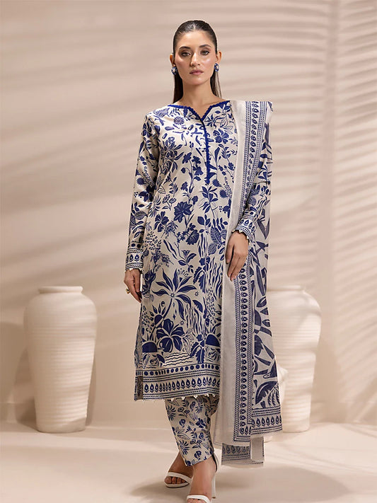 3PC Unstitched Printed Lawn Silk Suit (ASI158)