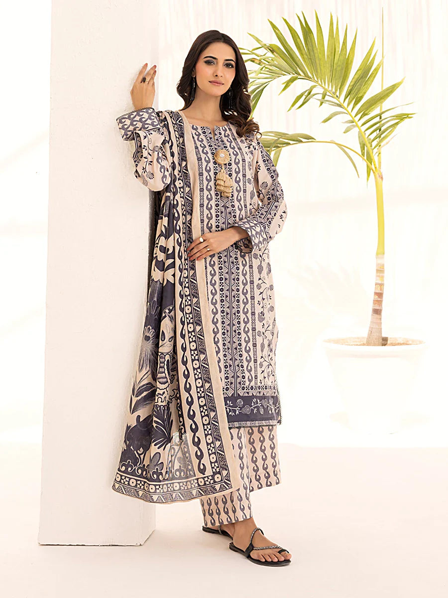 3PC Unstitched Printed Lawn Silk Suit (ASI102)