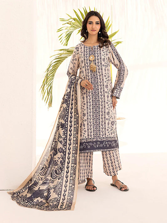 3PC Unstitched Printed Lawn Silk Suit (ASI102)