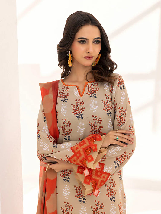 3PC Unstitched Printed Lawn Silk Suit (ASI098)